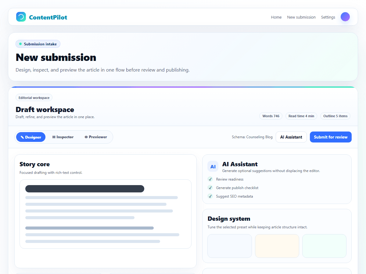Prism Insights article editor with story fields and publishing details